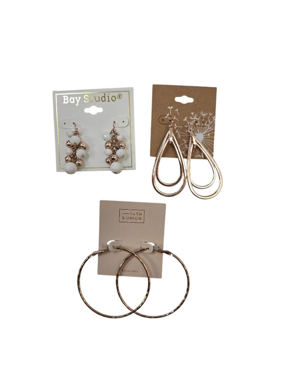 NWT Bay Studio & 14th & Union Bundle of 3 Rose Gold Tone Earrings